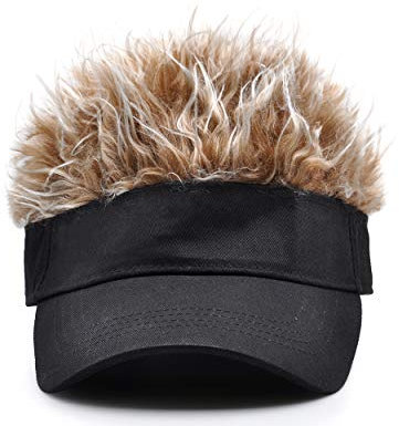SCSpecial Novelty Visor Cap Adjustable Visor Hat with Spiked Wigs Fake Hair Visor for Adults (Black and Brown)
