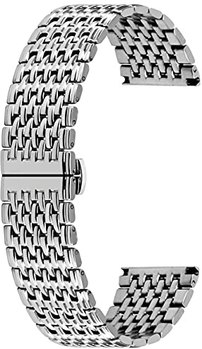 Kai Tian Edelstahl Uhrenarmbänder 20mm Konisches Armband für Männer Frauen Bereitstellungsverschluss Silber