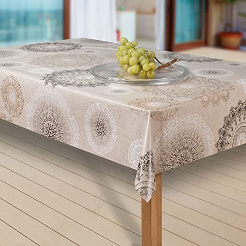 laro Wachstuch-Tischdecke Abwaschbar Garten-Tischdecke Wachstischdecke PVC Plastik-Tischdecken Eckig Meterware Wasserabweisend Abwischbar, Muster:Mandala beige-braun, Größe:100x140 cm