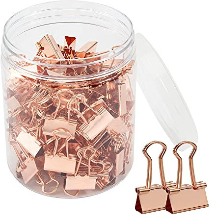 100 Stück Foldback Klammern,19mm Büroklammern,rotgoldene Binder-Clips,Mini Bunte Metall Binder Clips,Boxed Foldback Vielzweckklammern für Schule Büro und Zuhause