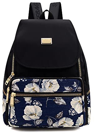 YANAIER Damen Rucksack Wasserdichte Nylon Schultaschen Leichtgewicht Reiserucksack Rucksackhandtasche Daypack für Alltag Büro Schule Shopper Blaue Rose