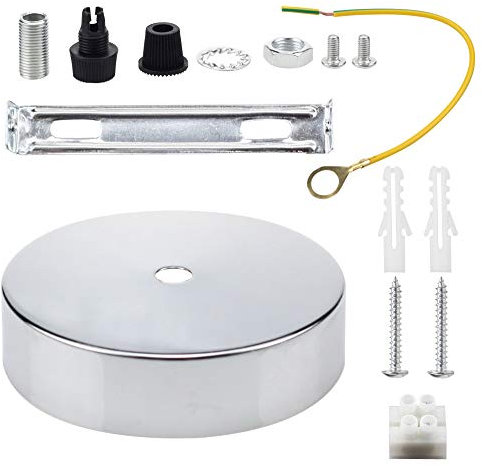 Rosone per lampadario da soffitto, con cavo e morsetto Flex, piastra di montaggio per luce, 100 mm, disponibile in vari colori Silver