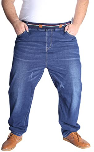 Lvguang Herren Übergrößen Jeans Straight Jeanshose Denim Hose Gummibund mit Kordelzug Stretch Schlupfhose Schlupfjeans Freizeithose - Blau,8XL