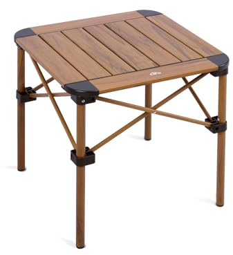 iClimb Lightweight Stable Alu. Folding Square Table Roll Up Top with Carry Bag for Camping Picnic Backyards BBQ Camp Kitchen (Nature, S)