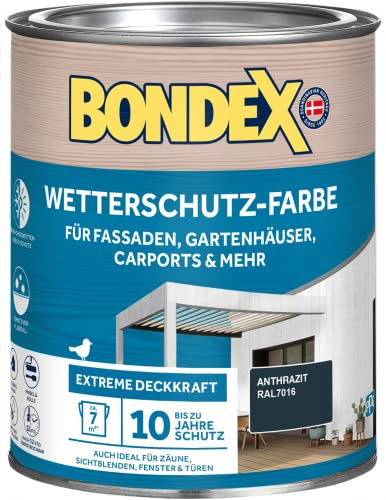 Bondex Protezione dagli agenti atmosferici, colore antracite (RAL7016), 0,75 l, per 7 m², copertura estrema, eccellente resistenza agli agenti atmosferici, lucida come la seta, vernice resistente alle