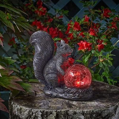 Garden Mile Solar Squirrel Statue Light Outdoor LED Garden and Patio Ornament with Multicoloured LED Lights, Novelty Solar Powered Animal Garden Lights Decorative Ornaments
