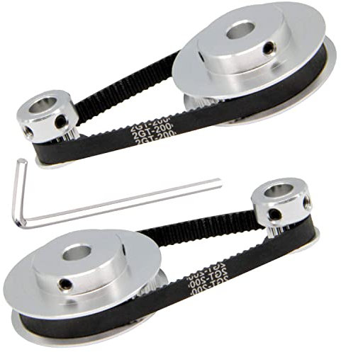TUZUK 2-teiliges Set GT2 Synchronrad 20 und 60 Zähne, 8 mm Bohrung, Aluminium-Zahnriemenscheibe mit 2 Stück Länge, 200 mm Breite, 6 mm Riemen (20-60T-8B-6)