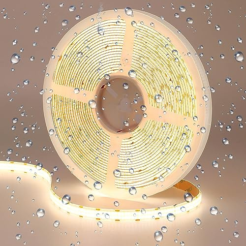 GOMING 24V 10M Doppelreihe COB LED Strip Natürliche Weiß 4000K LED Streifen | Wasserdicht IP65 600LEDs/M LED Band Selbstklebend CRI 93+ Hohe Helligkeit 20000lm für Heim Deko(Netzteil nicht Enthalten)