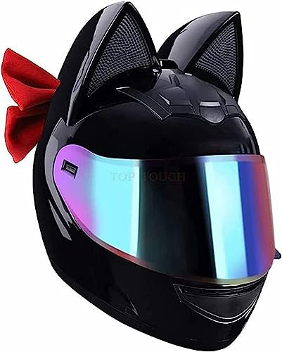 Benutzerdefinierter Katzenohr-Helm Für Mädchen Und Frauen, Rosa, Erwachsener Motorradhelm, ECE-Zertifizierter Integral-Motorradhelm Mit Visier Für Straßenrad-Rennmotorräder F,L=57-59CM