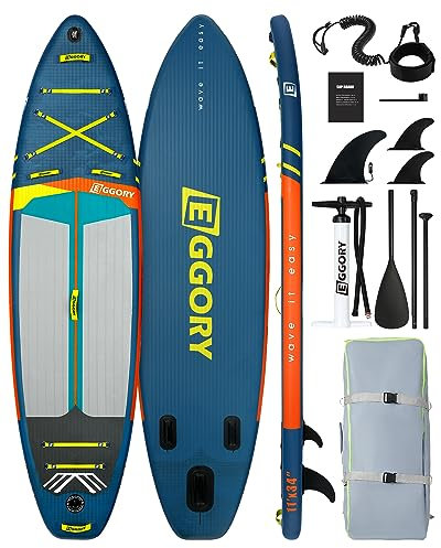 Aufblasbares Stand Up Paddle Board mit Zubehör – SUP mit extra breitem Design für Erwachsene und Jugendliche Aller Erfahrungsstufen (Blue-Gray)
