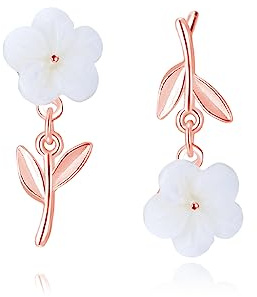 Reffeer Pendientes de tuerca de plata de ley 925 con diseño de flor blanca para mujer
