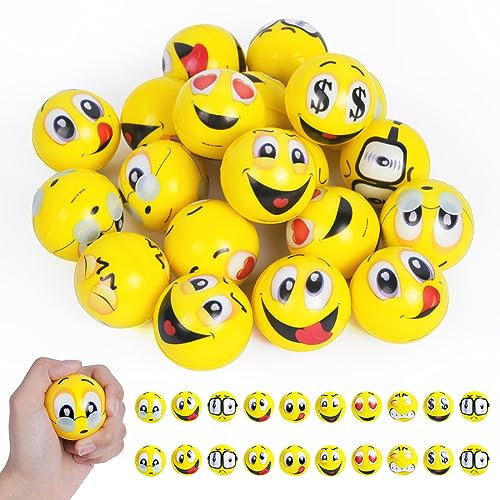 Ainiv Stress Bälle, 20 Stück Stressball, Antistressball für Kinder, Erwachsene, Lächeln Gesicht Bälle, 4.5CM Schaum Stressabbau Bälle Stressabbau Spielzeug für Kindergeburtstag Mitgebsel