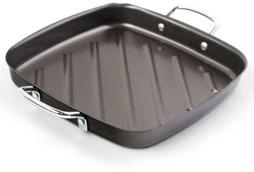 BTCDR Bistecchiera antiaderente con manici in acciaio inox, per carne, verdure e altro, 27,9 x 27,9 cm