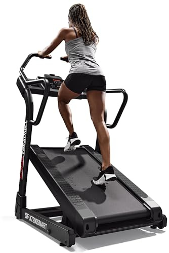 Sunny Health & Fitness Commercial Level Treadmill for Home with Auto Incline 50% and Decline 5% and Multi-Grip Handrails, Cushioned Deck, App via Bluetooth Workouts, Home Gym Cardio Machine