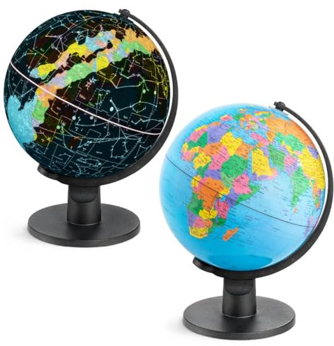 Toyrific Illuminated World Globe, 2 in 1 Kids Light Up Globe, Two Views, Globe Lamp with 8 Built-In LED Lights, Diameter 25cm, TY6377, Blue