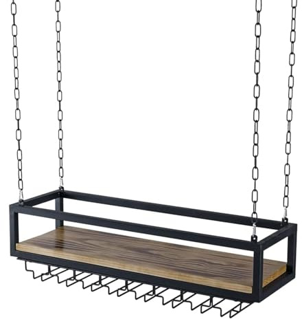 Mensola da soffitto Portabottiglie sospeso Portabicchieri da vino vintage Mensole sospese in legno massello di ferro, per bar/ristoranti/rastrelliera per cucine, altezza regolabile ( Size : 60x25x22cm