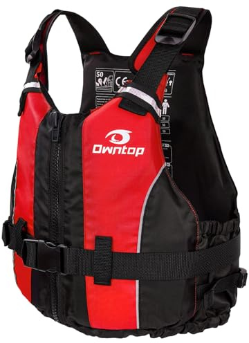 Owntop Chaleco de Ayuda a la Flotabilidad para Adultos, Chaleco de Flotación de Espuma con Bolsillo, Chaleco de Natación para Paddleboarding, Kayak, Sup, Pesca - Rojo XL/XXL