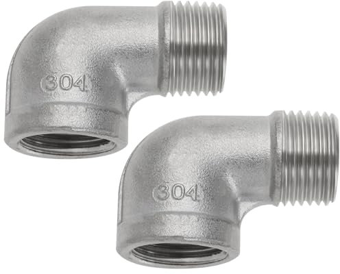 OTOTEC 2 Pcs 304 Stainless Steel 90 Degree Elbow Connectors 1/2inch BSP Thread Elbow Connector Pipe Fitting for Pipe Connecting Conversion