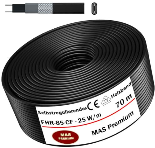 Heizkabel Selbstregulierendes Heizband HEAT Regular-85-CF Selfregulating Heating Cable 25w/m 5–100m Rohrheizung Begleitheizung Wasserleitung Dachrinnenheizung Frostschutzkabel 10°- 85°C (70m)