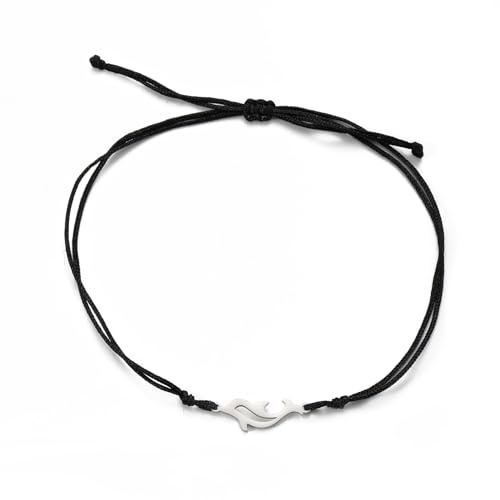 TEAMER Pulsera Lobo, Zorro y Delfín - Cuerda de Cera Chian - Acero Inoxidable - Joyería Animal Para Mujeres