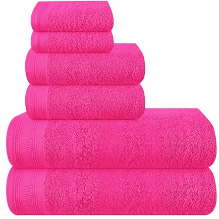 MALLONI HOME Ultra-weiches 6er-Pack Baumwoll-Handtuch-Set, enthält 2 übergroße Badetücher 70 x 140 cm, 2 Handtücher 40 x 60 cm und 2 Waschbetten 30 x 30 cm, Heiße Rosa
