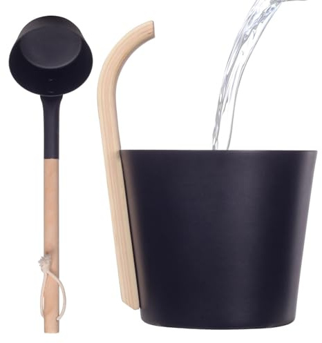 Aluminium-Saunafass, luxuriöse finnische Sauna, großes Fassungsvermögen, Aluminiumeimer, Sauna-Metalleimer, passende Schöpfkelle Saunafass mit langem Griff, Löffel-Set, 7 l Sauna-Eimer für Sauna u