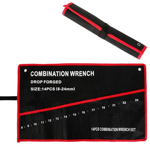 Pochette de rangement enroulable pour clé à molette avec poignée - Porte-outils avec 14 poches - Petite pochette à outils pour artisan - Prise en main facile