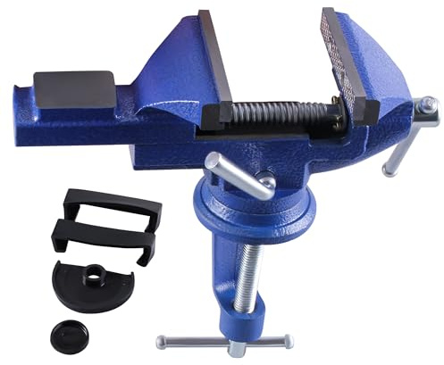 SUKITMISO Tischschraubstock 80mm Stahlguss Schraubstock Drehbar 360° Klemmbar für Werkbank, Schraubstock klein mit Amboss und Achse für Werkbank, Bohren, Holzbearbeitung, Stahlverarbeitung