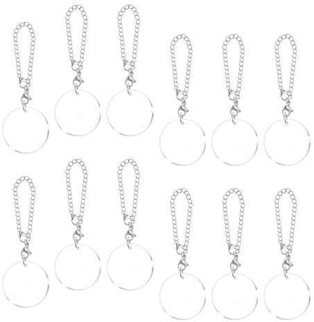 YOGOTEU Schlüsselanhänger-Rohlinge, transparent, Acryl, runde Scheiben mit silbernen Kettenverbindern, personalisierbarer Tassengriff, Sublimationszubehör, Set, 3 cm, 12 Stück