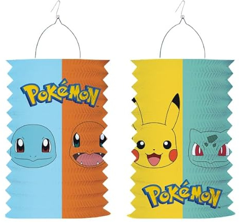 Zuglaterne * Pokemon * als Deko für Kindergeburtstag und Party | Größe: 28cm, mit Kerzenhalter, aus Papier und Metall | Pokémon Kinder Geburtstag
