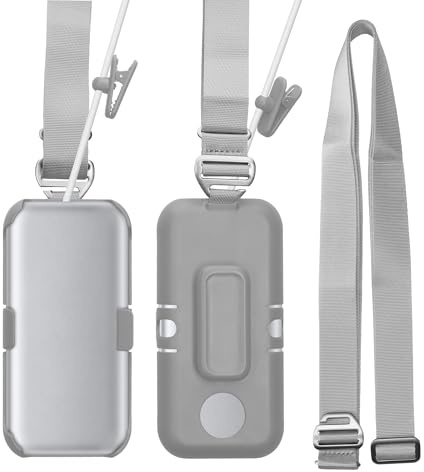 kwmobile VR Headset Batterie Halterung kompatibel mit Apple Vision Pro Halter - Akku Case mit Schultergurt und 360° drehbarem Gürtelclip - Grau Hellgrau