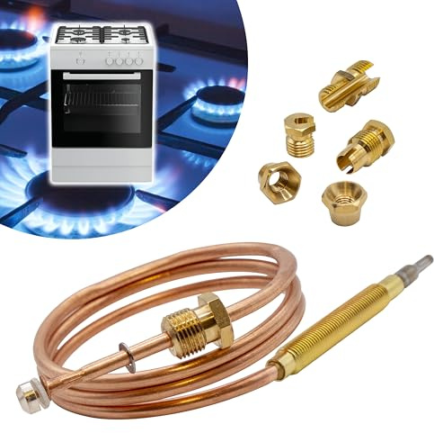 GIANTO Kit Termocoppia Lunghezza 600 mm, per Temperatura Gas, Forno, Cucina, Piano Cottura, Caldaia, Fornello, Riscaldamento, Bruciatori, Universale, 5 Dadi - Tensione Uscita 30 mv, diametro ⌀ 3 mm
