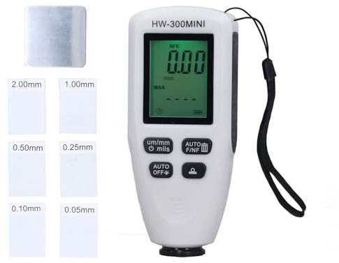 Yomiyuyr Lackdickenmessgerät, digitales Beschichtungstiefenmessgerät für Autos mit LCD-Display, 0–2000 µm Messbereich, Kalibriertabletten und Grundplatte für zerstörungsfreie (White)
