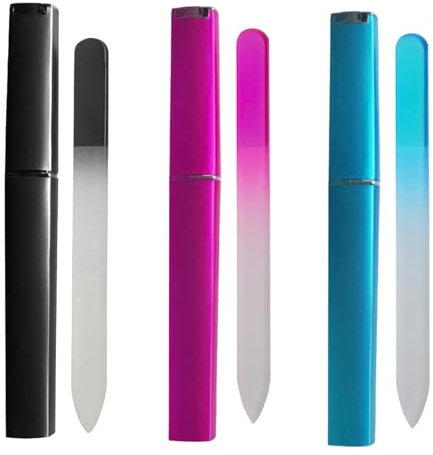 3 Pezzi Lima per Unghie in Vetro, Lime per Unghie su Entrambi i Lati con Custodia, Lima per Unghie in Cristallo Multicolore per Unghie Manicure e Pedicure Domestico Salone