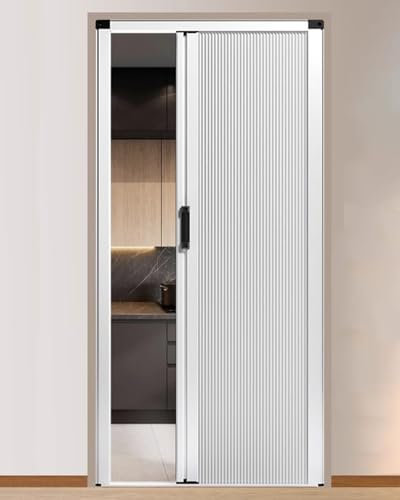 Porta a Soffietto da Interno Pieghevole Bianca Senza Foratura - Telaio in Metallo e Pannello in Tessuto Non Tessuto - Scorrevole Con Maniglia e Serratura - Cancello Divisorio