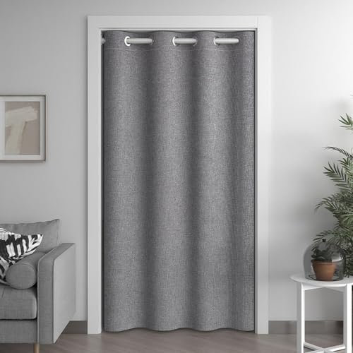 Icegrey Türvorhang Thermo Kälteschutz Dicke Verdunklungsvorhänge, Ösenvorhang Winter Blickdicht Schlafzimmer Gardinen Wärmeisolierend, Grau
