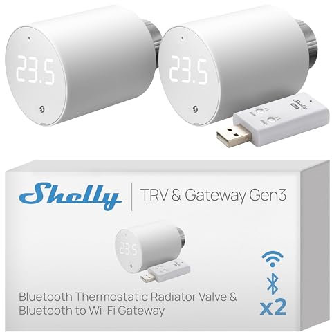 Shelly Blu TRV & Shelly Blu Gateway Gen3 - Bluetooth Smart Thermostatventil, Präzise Temperaturregelung, Boost-Modus, Umfassende Integration, Hausautomation, Alexa & Google Home (2 Stück)