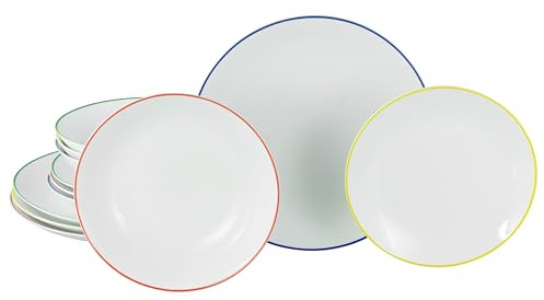 CreaTable, Serie Luna Color Line 24057 - Juego de vajilla de 12 piezas para 4 personas, juego de platos de porcelana, apto para lavavajillas y microondas, producción de calidad