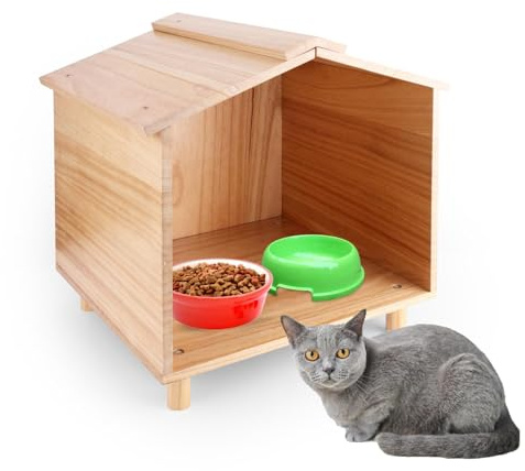 Cuccia per Gatti da Esterno, Sala da Pranzo per Gatti da Esterno in Legno Cuccia per Gatti Impermeabile Stazione di Alimentazione per Gatti da Esterno per Gatti Cani Uccelli Conigli