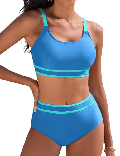 Tuopuda Bikini Mujer Push Up Deportivo Cintura Alta Traje de Baño Dos Piezas Conjunto de Bikini Biquini Vikini con Relleno Bikini Top con Brasileño Braga Alta Natacion Playa Piscina