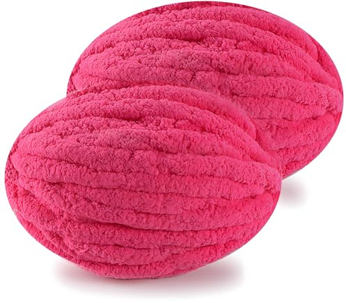 DISDADA Dicke Wolle zum Handstricken 2 StüCk 500g, Chunky Yarn Wolle zum HäKeln, Flauschig Weiche XXL wolle dick für Decke Sockenwolle Schal Mütze (Rosenpulver)