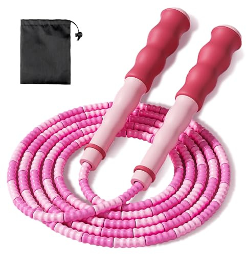 MUNSKT Beaded Jump Rope Springseil Verhedderungsfrei 2.8M Verstellbare Länge Rosa für Kinder und Erwachsene