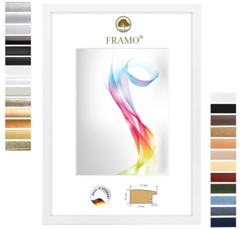FRAMO Cadre photo en bois 50 x 75 cm (Dimension de l'image) en Blanc mat | Taille sélectionnable | Affiches | Puzzle | Collage | Sur mesure | personnalisés
