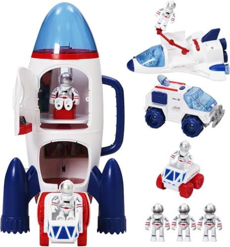 Siairo Giocattolo del Razzo Spaziale per Bambini, giocattolo spaziale con effetti di luce e suono, con stazione spaziale, Space Shuttle, Space Rove e astronauti, regalo per bambini