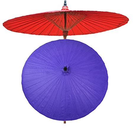 Parasol de plage rond vintage en bambou avec protection UV fait à la main pour patio, terrasse, piscine, design classique en toile cirée, 2 m de diamètre