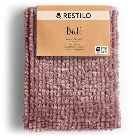 RESTILO Badmatta 70 x 120 cm Halkfri Badrumsmatta Absorberande Duschmatta Vattenabsorberande Druva Bati