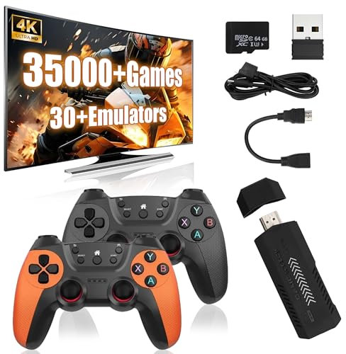 X2 ULTRA Retro Game Stick Pro - 4K Gaming Console with 64/128/256GB Memory, Supports over 37,000/42,000/60,000 retro games across 50+ emulators, Plug & Play Retro Games for TV (orange-64g)