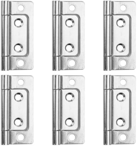6Pcs Door Hinge, 2 x 1Inch Duty Flush Hinges, Rustproof Cupboard Hinges, No Noise Wardrobe Door Hinges, Smooth Action Window Hinges for Cabinets, Drawers and Closets(Silver)