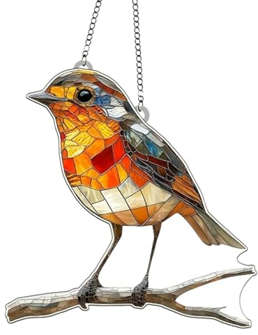 Kristall-Sonnenfänger, schöner Vogel, Acryl, Wohnzimmer, Hof-Anhänger, Glas-Hängedekorationen für Fenster, Urlaubsszene, Dekoration, Anhänger, Geschenk, 2D flach (Rotkehlchen)