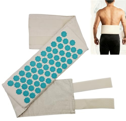 Waschbarer Akupressur-Gürtel von Ymoryiyi: Rücken Massagegürtel mit 53 Spitzen, verstellbarer Klett, Baumwolle-Leinen für Lendenwirbelsäule (127x17cm, natur) (125X17cm)